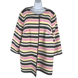 Talbots Striped Woven Jacket 24W Multicolored Open Front Cotton Colorful CJ-2216